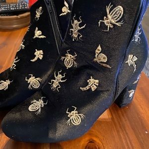 Velvet Booties with rhinestone beetles